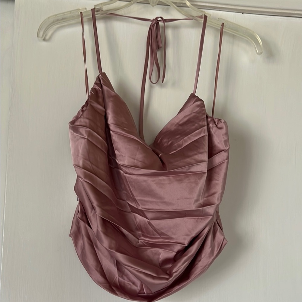 Elegant Satin Draped Top in Mauve